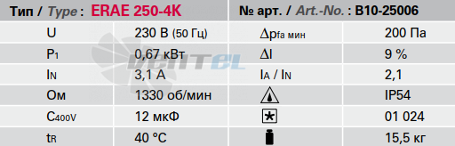 Rosenberg ERAE 250-4 К - описание, технические характеристики, графики